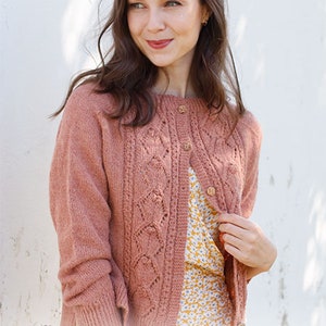 Lace and Bobbles Cardigan in Faded Brick Alpaca and Natural Merino Wool, Hand Knitted, More Colors, Self-Care Sweater, Women's Knitwear