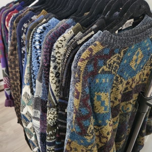 Dark Grunge 90's / Indie / Cabincore Patterned Oversized Pullover Mystery Vintage Grandpa Sweater Gift Cozy Autumn Fall