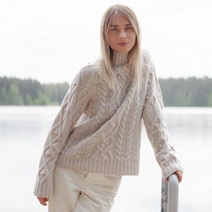 Cashmere wool pullover top, Knitted minimal scandi woolen sweater, Merino yarns women knitwear, High quality hand knit sweater top / LINA