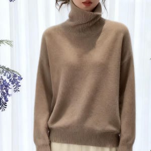 Loose Warm Pullover Knit Sweater, Trutle Neck Lazy Sweaters, Natural Turtleneck Fabric Cozy Outfit, Relaxed Fit Knitwear, Autumn Knit Jumper