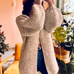 Chunky Knit Wool Cardigan, Natural Design, Warm Knitwear