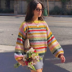 Hand-Knitted Cotton Mohair Striped Sweater - Oversized Unisex Fit, Morning Muse Sweater