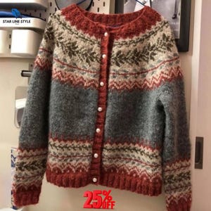 Handmade Nordic Wool Cardigan | Fair Isle Knit Mohair Sweater, Button Front