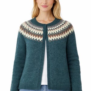 Green Scandinavian Hand Knit Cardigan, Nordic Wool Sweater, Fair Isle Knitwear